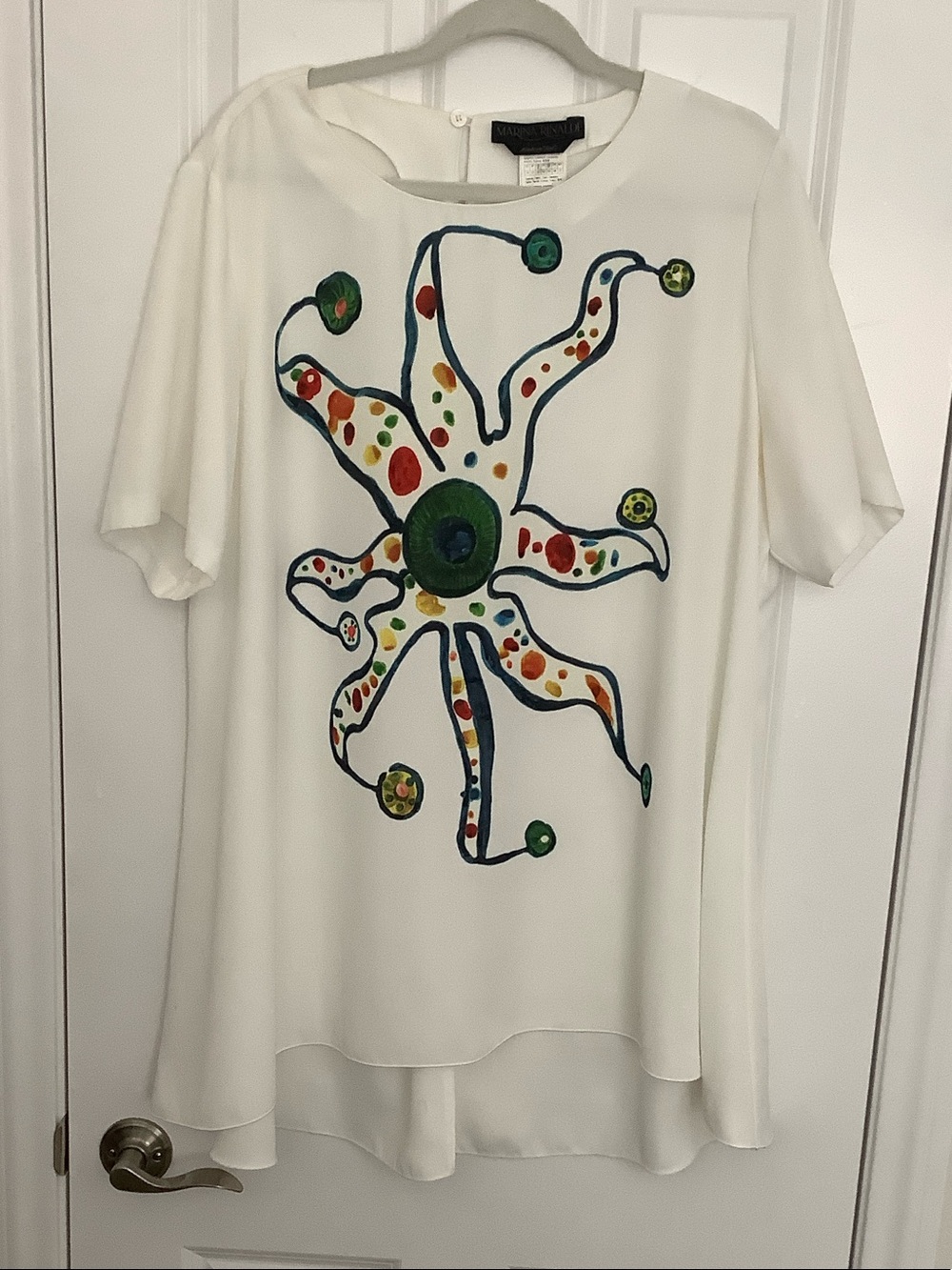 Marina Rinaldi White Short-Sleeve Tunic with Multicolor Abstract Motif